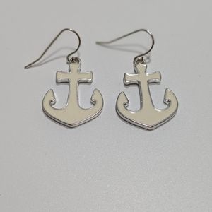 White Anchor Beach Boat Earrings